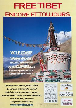 Evènement Weekend tibétain Free Tibet encore et toujours du 25/11/2023 au 26/11/2023 - Lieu :  Halle du Jeu de Paume 63270 Vic-le-Comte