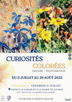 Evènement Curiosité Colorées, exposition collective du 11/07/2025 au 28/08/2025 - Lieu :  La gabare (face au SPAR) et à la Mairie 33710 Gauriac