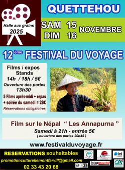 Evènement 12 ème Festival du Voyage  à Quettehou du 15/11/2025 au 16/11/2025 - Lieu :  Halle aux grains 50630 Quettehou