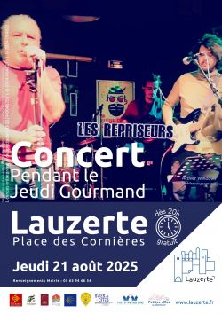 Evènement Concert Les Repriseurs le 21/08/2025 à 19:00 - Lieu :  Place des Cornières 82110 Lauzerte