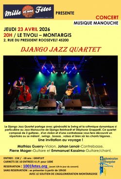 Evènement Django Jazz Quartet le 23/04/2026 à 20:00 - Lieu :  Salle du Tivoli 45200 MONTARGIS