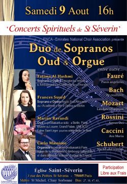 Evènement Duo de Sopranos de l'Opéra de Dubaï, Oud & Orgue le 09/08/2025 à 16:00 - Lieu :  église St Séverin 75005 Paris