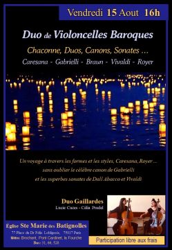 Evènement Duo de Violoncelles Baroques le 15/08/2025 à 16:00 - Lieu :  église Ste Marie des Batignolles 75017 Paris