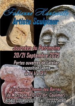 Evènement Hanteville Fabienne, Journées Européennes du Patrimoine 2025 du 20/09/2025 au 21/09/2025 - Lieu :  Atelier de l'Artiste Sculpteur Fabienne Hanteville 61560 Courgeoût
