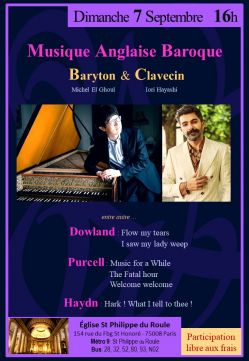 Evènement 100% Musique Anglaise Baroque : Voix de Baryton & Clavecin le 07/09/2025 à 16:00 - Lieu :  église St Philippe du Roule 75008 Paris