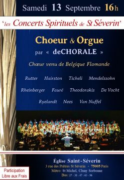 Evènement Grand Choeur Belge & Orgue le 13/09/2025 - Lieu :  église St Séverin 75005 Paris