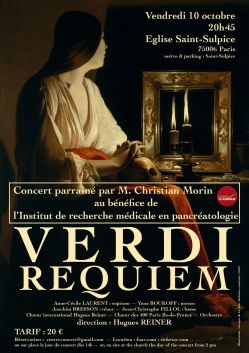 Evènement Concert Requiem de Verdi au bénéfice de la Recherche sur le Cancer du Pancréas le 10/10/2025 à 20:45 - Lieu :  Eglise Saint Sulpice 75006 Paris