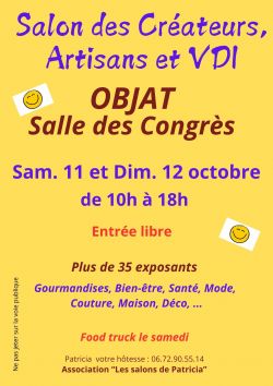 Evènement Salon des Créateurs, Artisans et VDI du 11/10/2025 au 12/10/2025 - Lieu :  Salle des Congrès 19130 OBJAT