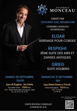 Evènement Symphonies pour Orchestre à Cordes : Elgard, Respighi, Grieg le 20/09/2025 à 15:30 - Lieu :  église St Eugène Ste Cécile 75009 Paris