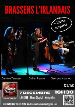 Evènement Brassens l'Irlandais le 07/12/2025 à 16:30 - Lieu :  LA GERBE 34000 MONTPELLIER