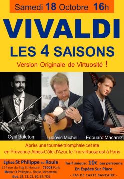 Evènement LES 4 SAISONS de VIVALDI :  Version Originale de Virtuosité ! le 18/10/2025 à 16:00 - Lieu :  église St Philippe du Roule 75008 Paris