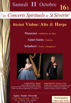 Evènement Récital Violon / Alto & Harpe  à St Séverin le 11/10/2025 à 16:00 - Lieu :  église St Séverin 75005 Paris