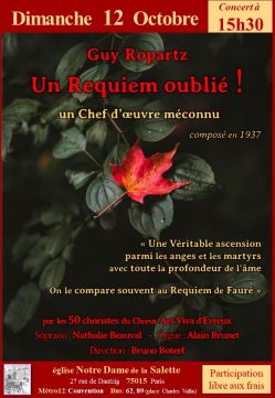 Evènement Un Requiem oublié !   un Chef d’oeuvre de 1937 le 12/10/2025 à 15:30 - Lieu :  église Notre Dame de la Salette 75015 Paris