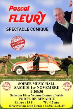 Evènement Venez rire et chanter avec Pascal Fleury le 1er novembre 2025 le 01/11/2025 à 20:30 - Lieu :  Salle Yvonne Domec 33760 Arbis