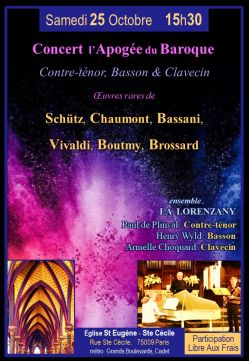 Evènement Concert : l'Apogée du Baroque le 25/10/2025 à 15:30 - Lieu :  église St Eugène Ste Cécile 75009 Paris