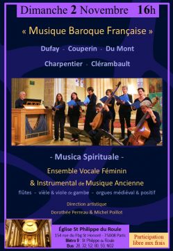 Evènement « Musique Baroque Française » le 02/11/2025 à 16:00 - Lieu :  église St Philippe du Roule 75008 Paris